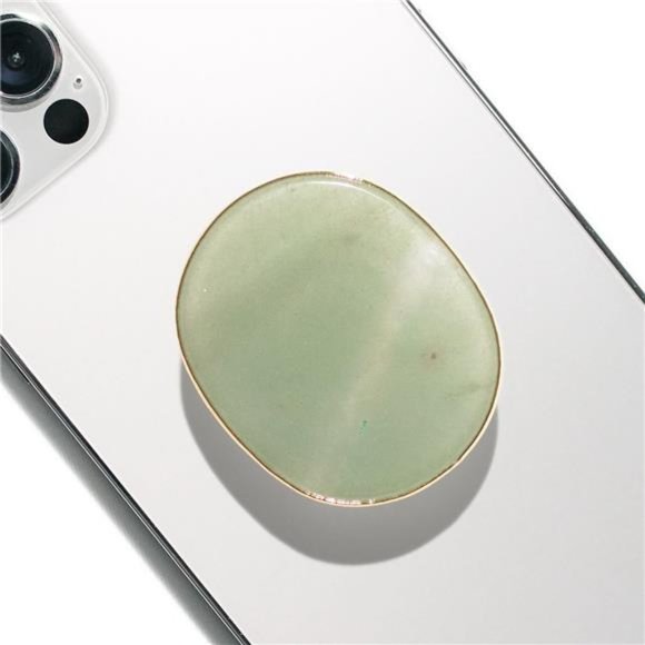 Authentic Natural Gemstone Oval Shape with Gold Edge Cellphone Grip Collapsible - Picture 1 of 8